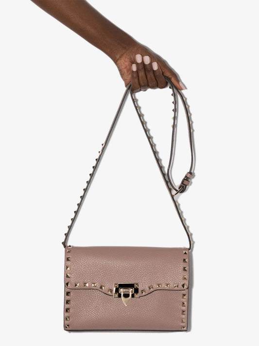 Pink Rockstud Leather Cross Body Bag