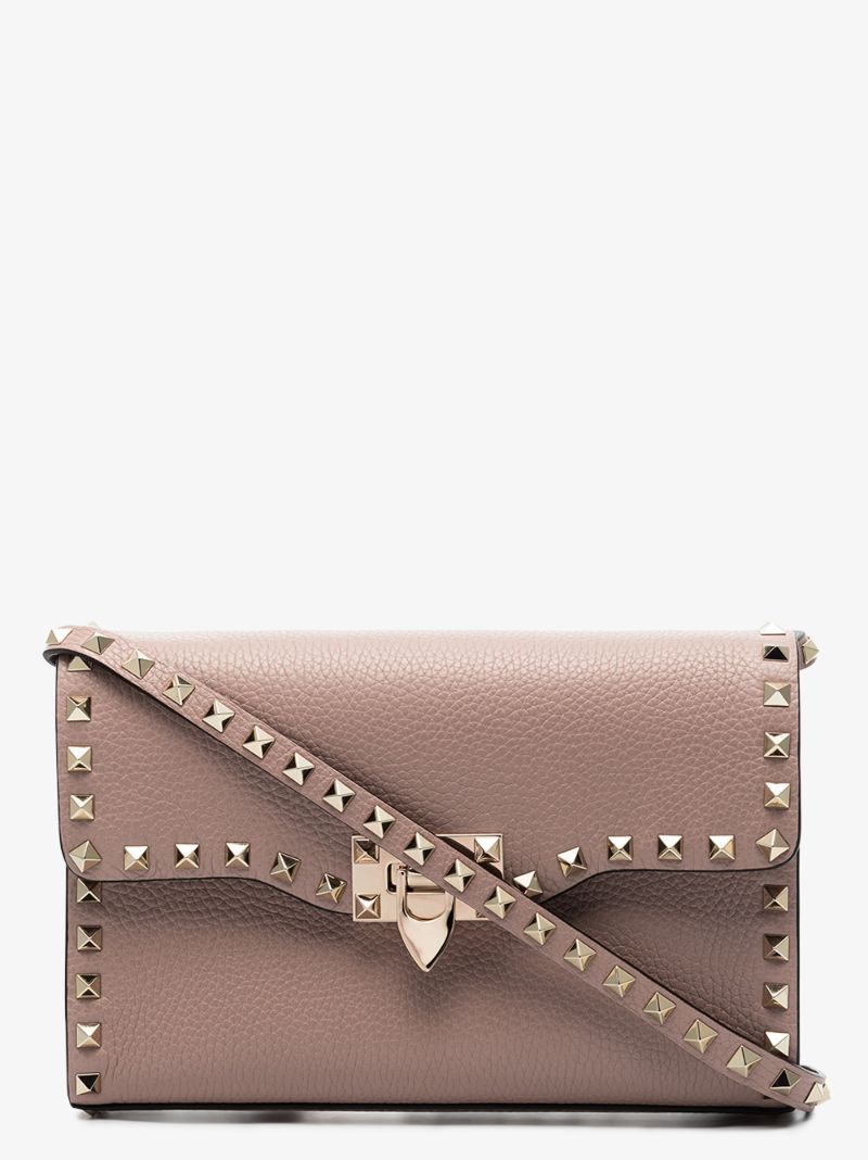 Pink Rockstud Leather Cross Body Bag