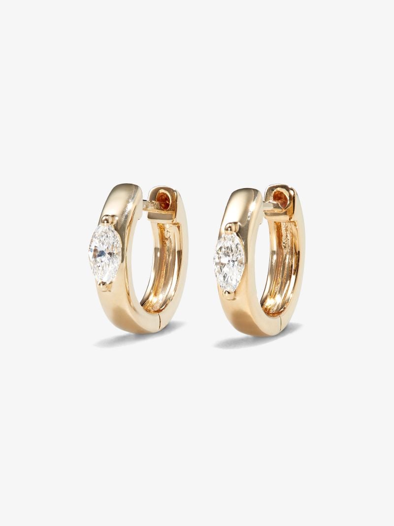 18k Yellow Gold Marquise Diamond Huggie Earrings