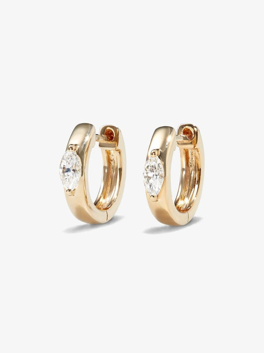 18k Yellow Gold Marquise Diamond Huggie Earrings