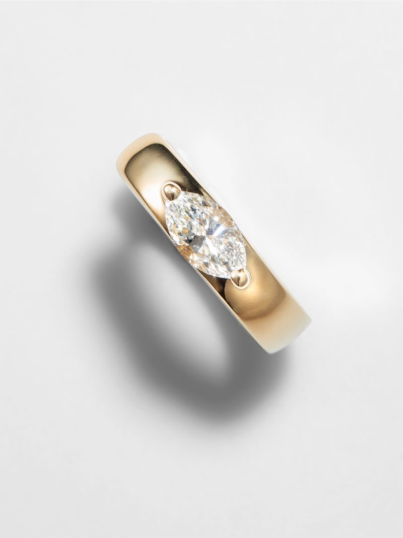 18k Yellow Gold Marquise Diamond Huggie Earrings