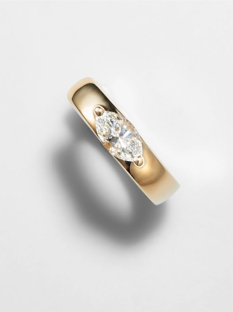 18k Yellow Gold Marquise Diamond Huggie Earrings