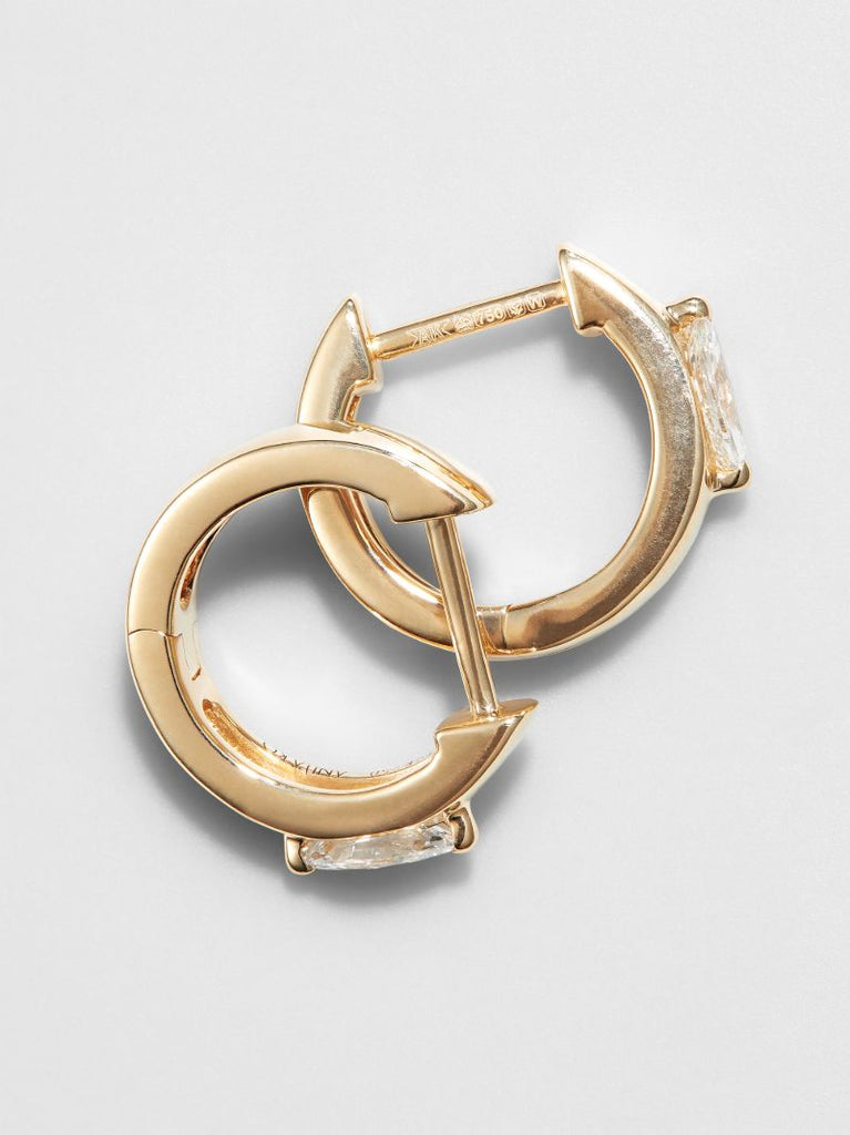 18k Yellow Gold Marquise Diamond Huggie Earrings