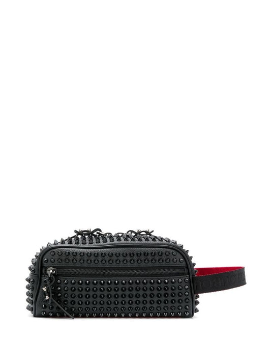 Black Buster Spike Leather Wash Bag