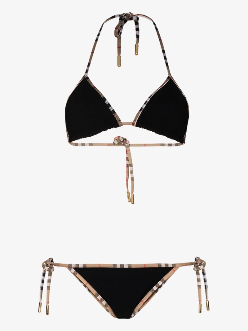 Black Vintage Check Trim Triangle Bikini