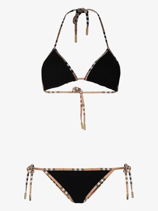 Black Vintage Check Trim Triangle Bikini