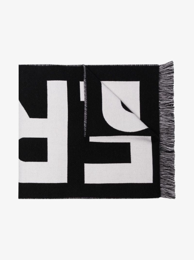 Black Jacquard Logo Wool Scarf