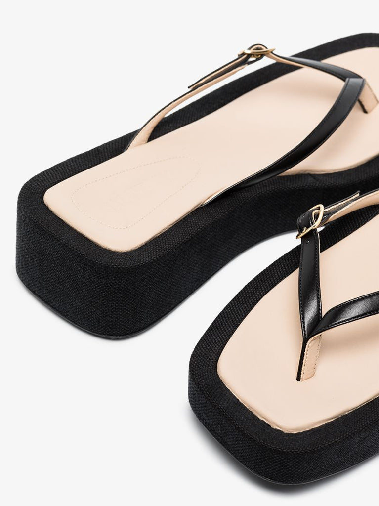 Black Les Tatanes Lin Flatform Sandals