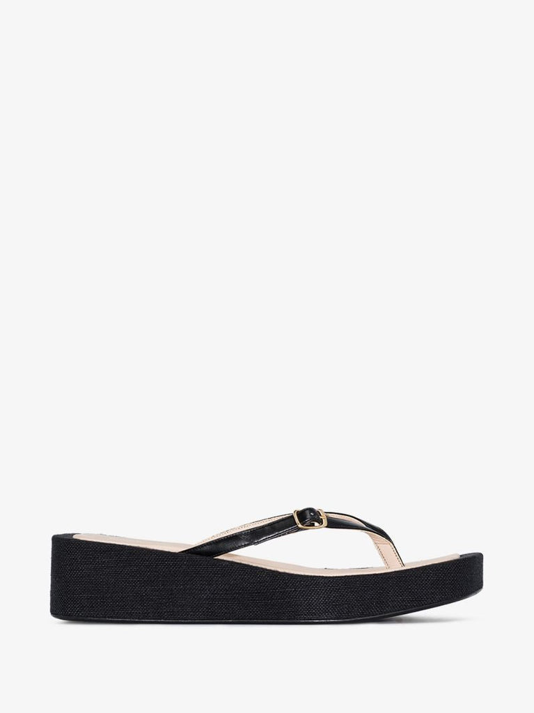 Black Les Tatanes Lin Flatform Sandals