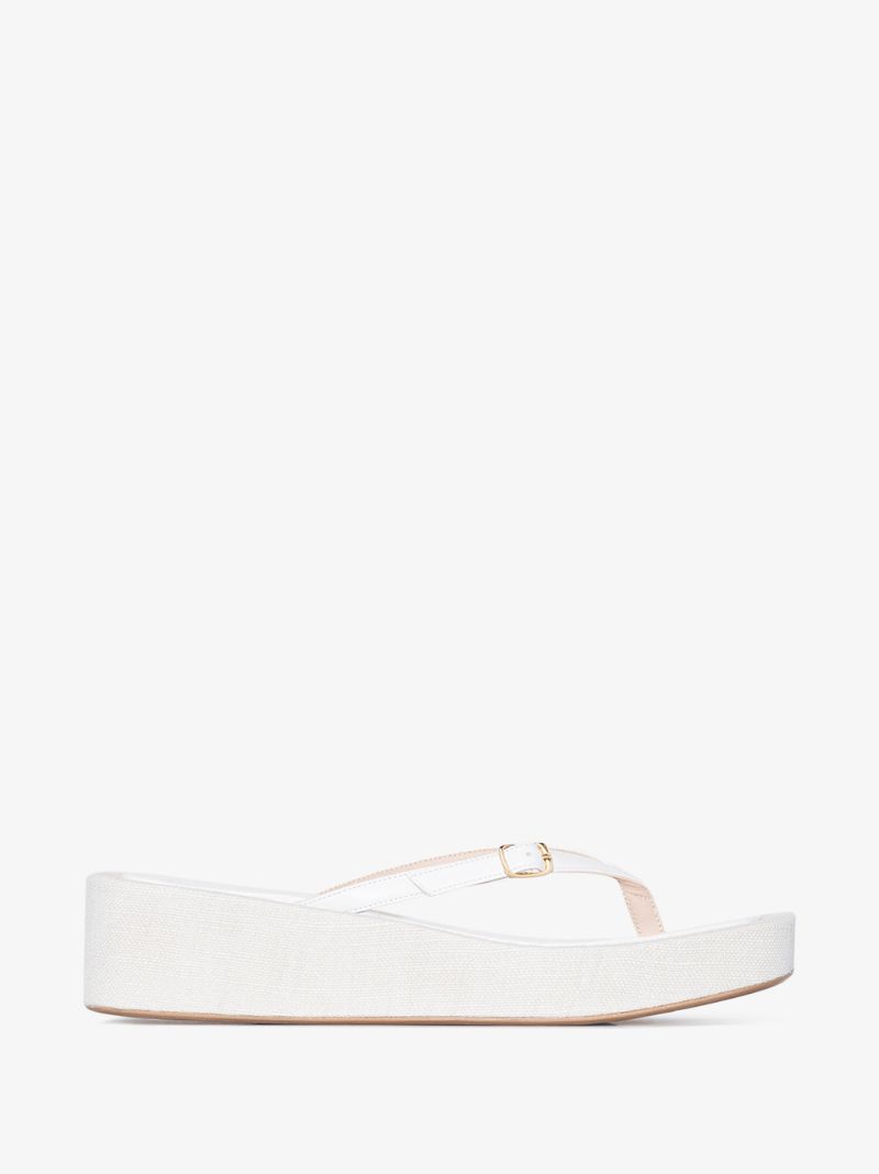 White Les Tatanes Lin Leather Platform Sandals