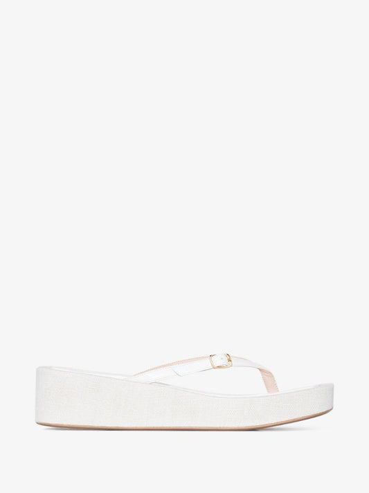 White Les Tatanes Lin Leather Platform Sandals