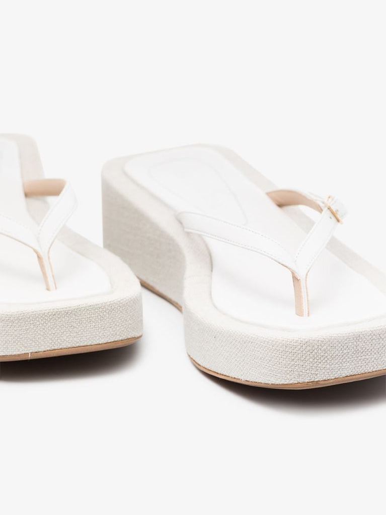 White Les Tatanes Lin Leather Platform Sandals