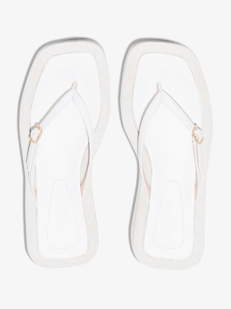 White Les Tatanes Lin Leather Platform Sandals