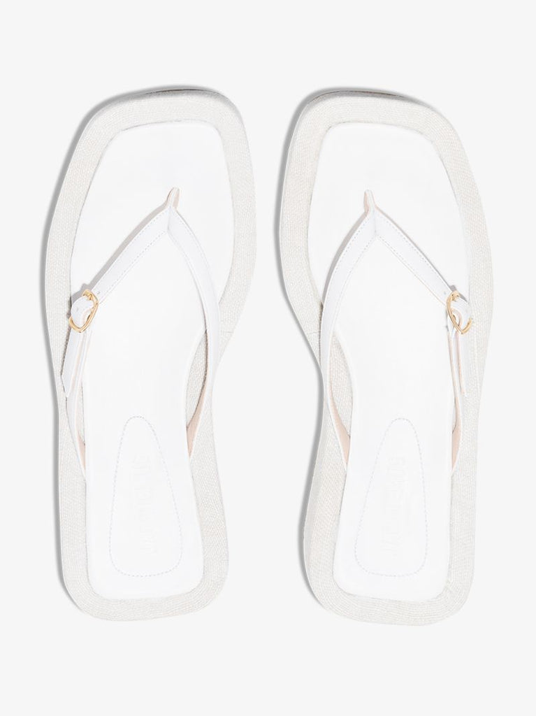 White Les Tatanes Lin Leather Platform Sandals