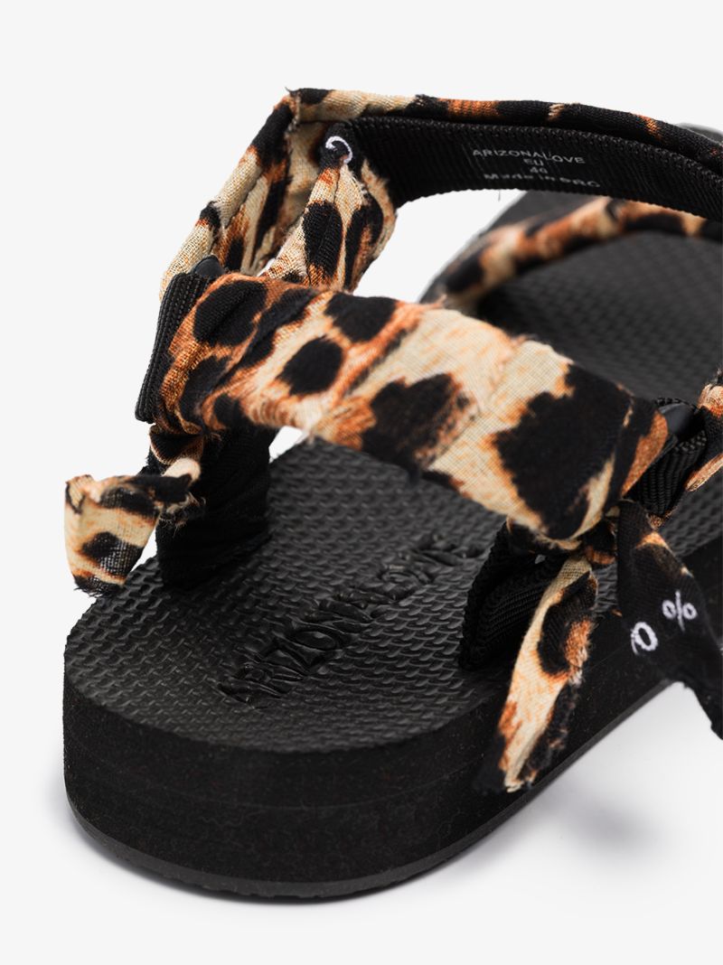 Black Trekky Leopard Print Bandana Sandals
