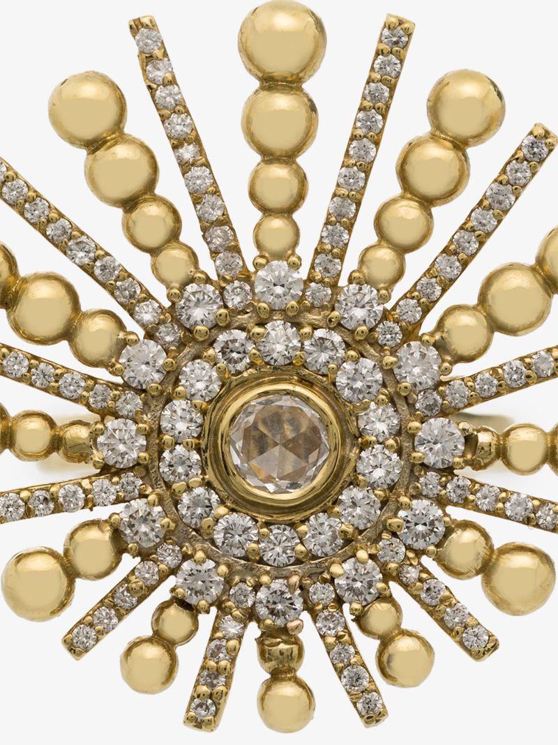 18k Yellow Gold Spoke Diamond Ring