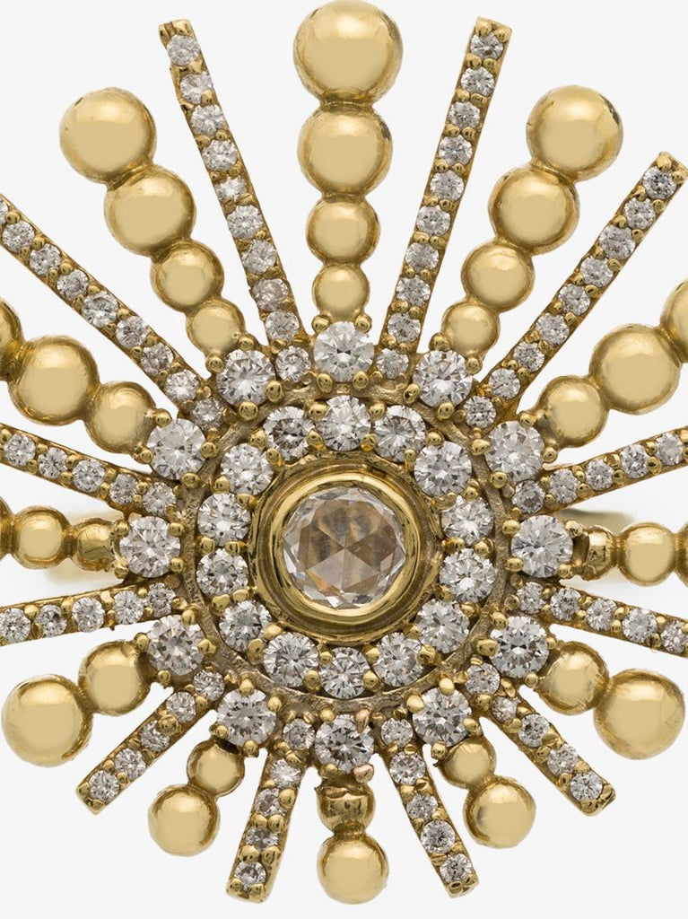 18k Yellow Gold Spoke Diamond Ring