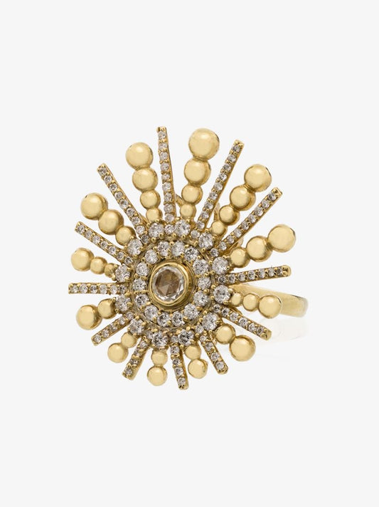 18k Yellow Gold Spoke Diamond Ring