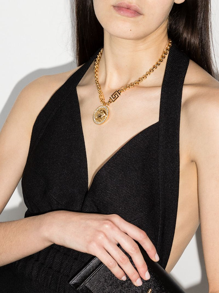 Gold-tone Icon Medusa Crystal Necklace