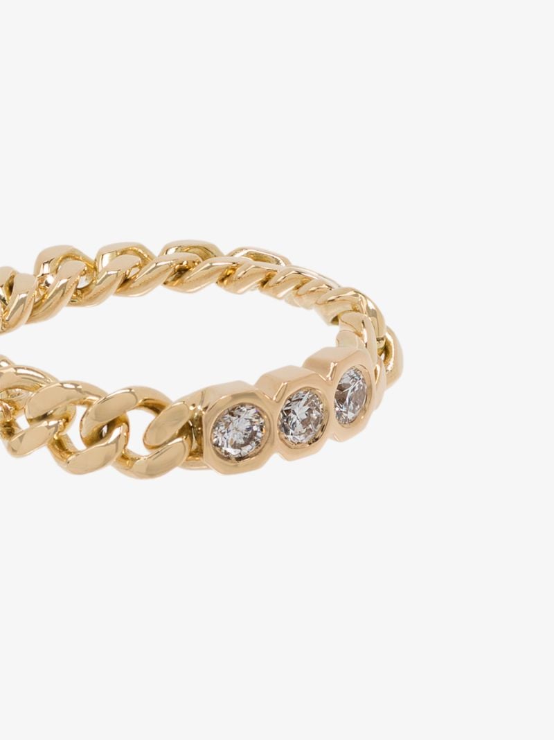 18k Yellow Gold Baby Link Triple Diamond Ring