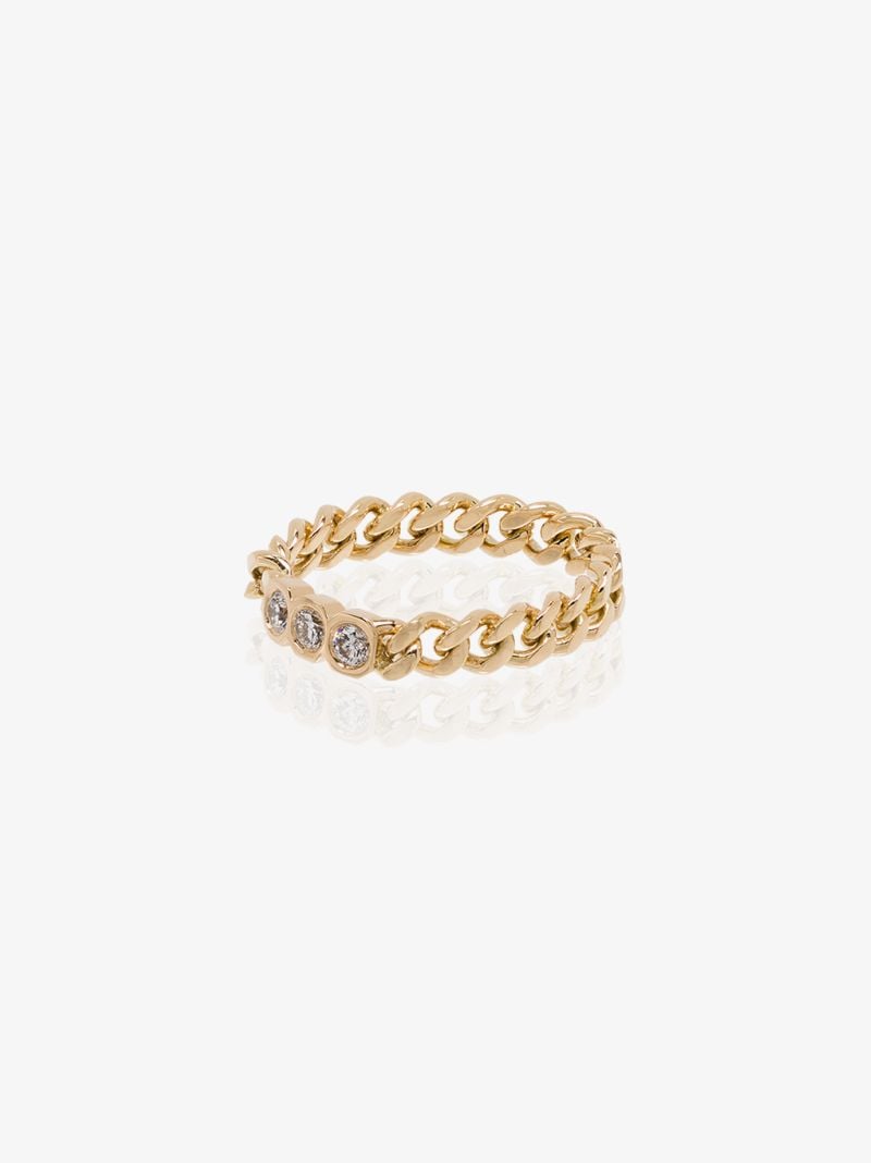 18k Yellow Gold Baby Link Triple Diamond Ring