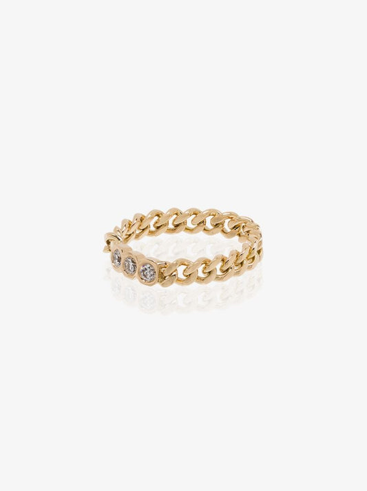 18k Yellow Gold Baby Link Triple Diamond Ring