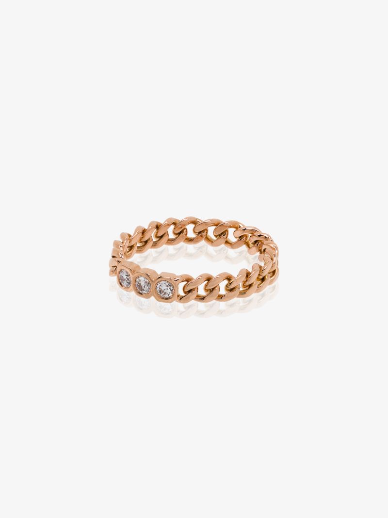 18k Rose Gold Baby Link Triple Diamond Ring