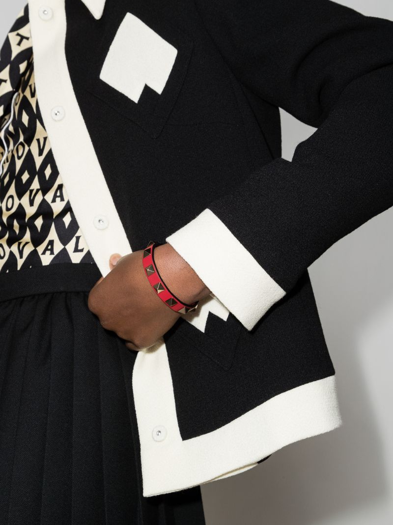 Red Rockstud Leather Bracelet