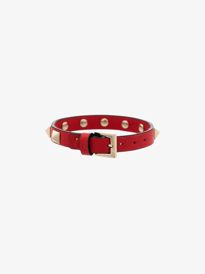 Red Rockstud Leather Bracelet