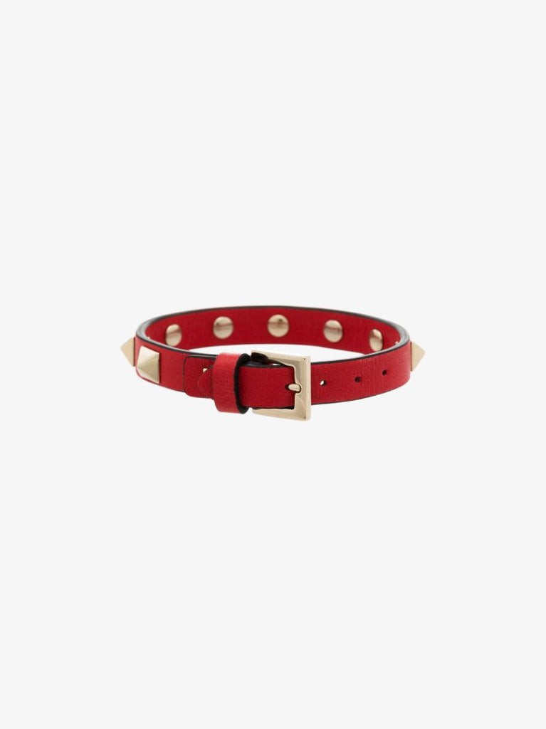 Red Rockstud Leather Bracelet