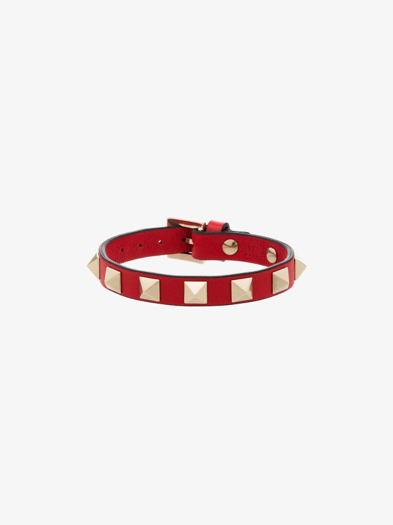 Red Rockstud Leather Bracelet