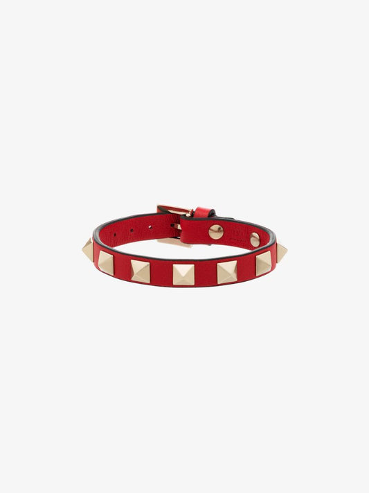 Red Rockstud Leather Bracelet
