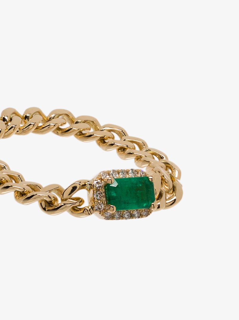 18k Yellow Gold Baby Link Emerald Diamond Ring