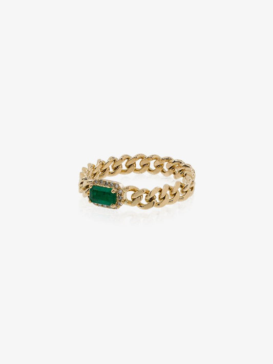 18k Yellow Gold Baby Link Emerald Diamond Ring