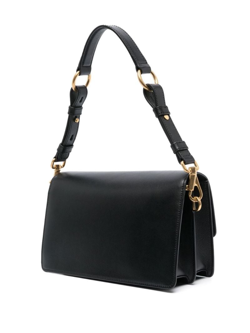 Black Logo Plaque Mini Leather Shoulder Bag