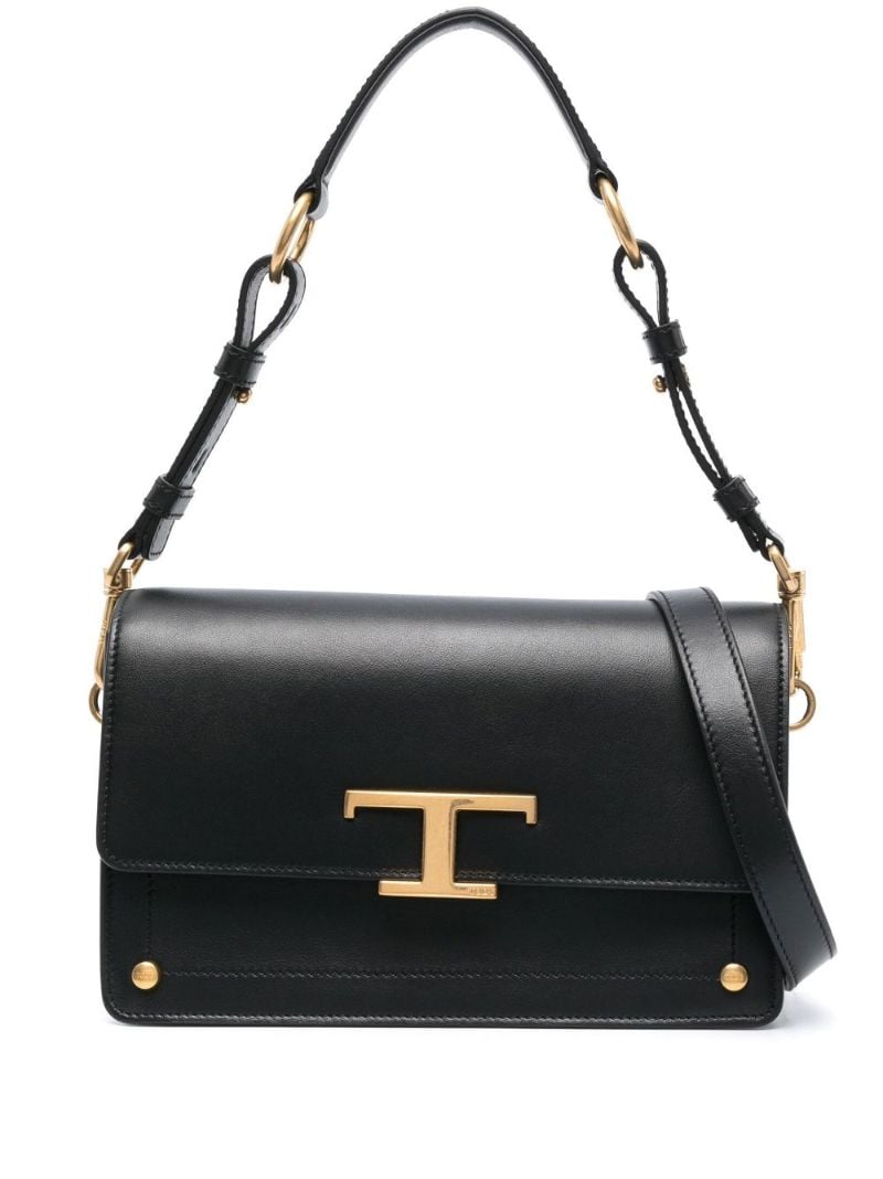 Black Logo Plaque Mini Leather Shoulder Bag