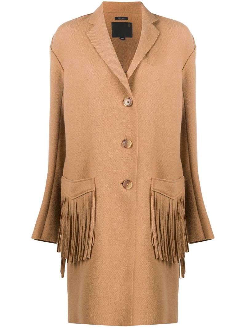 Brown Single-breasted Fringed Coat