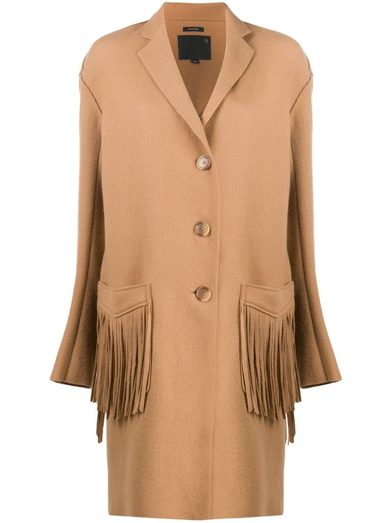 Brown Single-breasted Fringed Coat