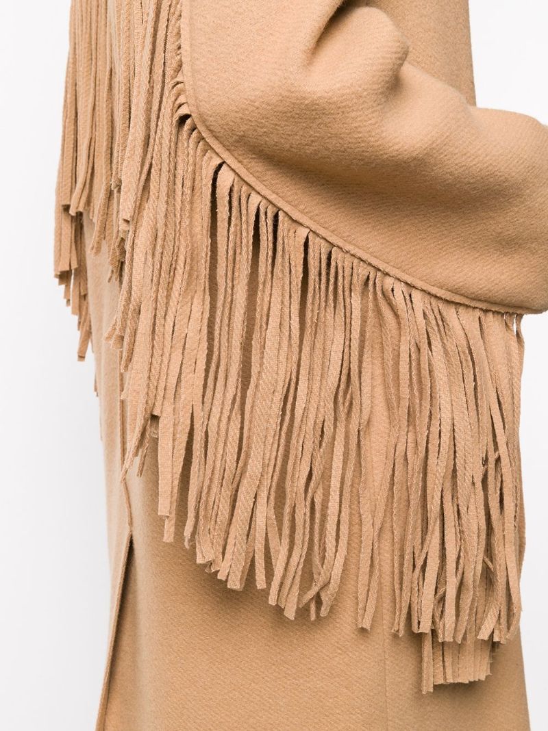 Brown Single-breasted Fringed Coat