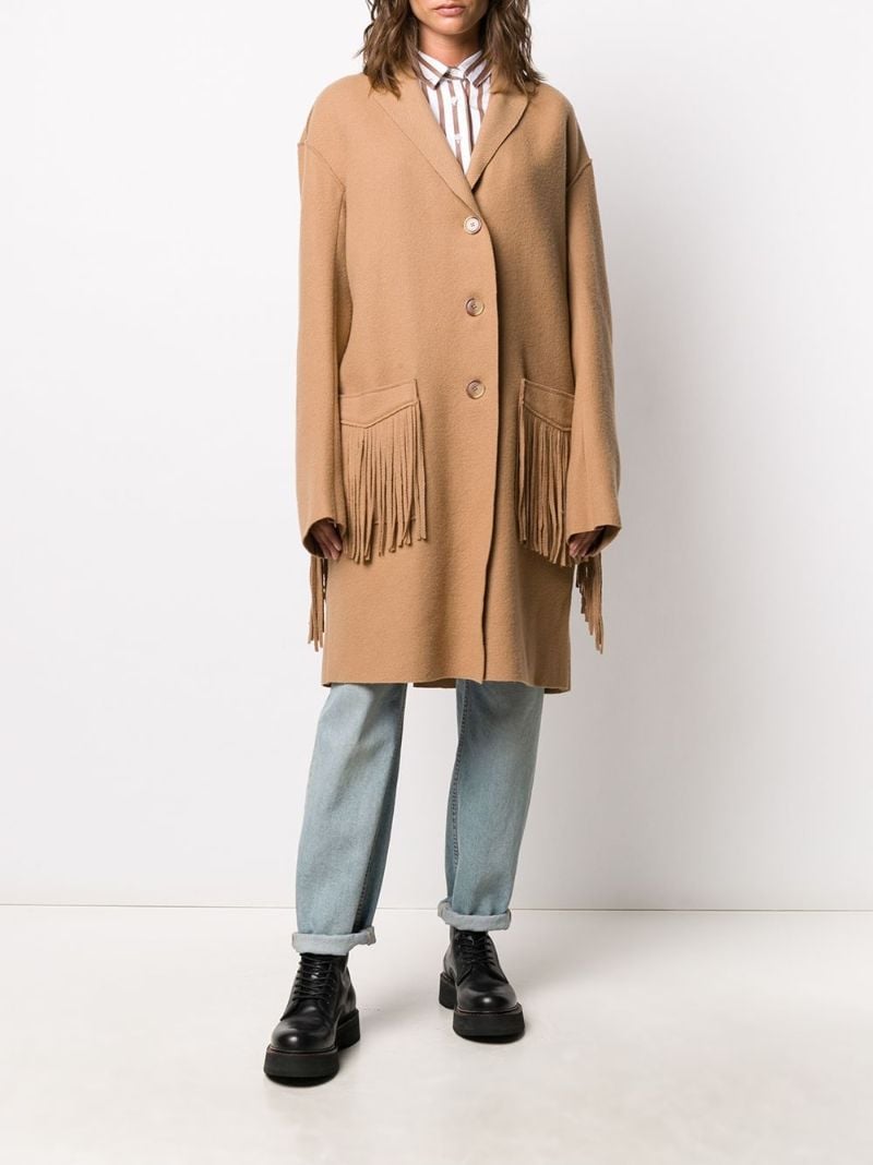 Brown Single-breasted Fringed Coat