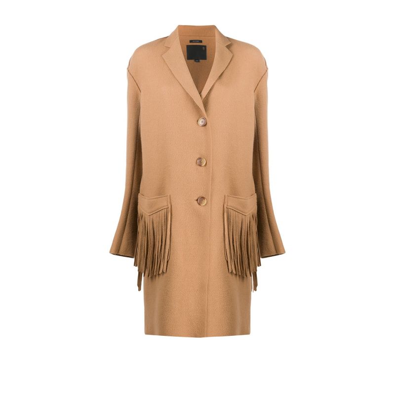 Brown Single-breasted Fringed Coat