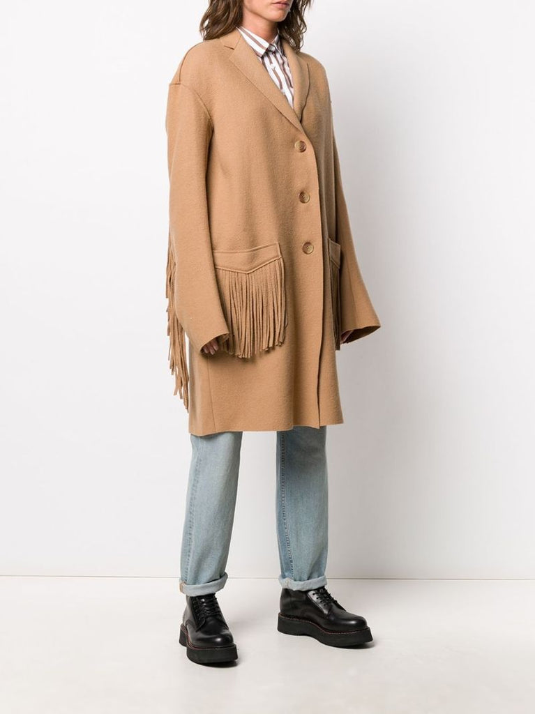 Brown Single-breasted Fringed Coat