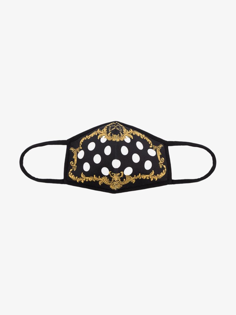 Black Baroque Polka Dot Print Face Mask