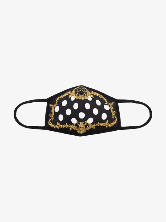 Black Baroque Polka Dot Print Face Mask