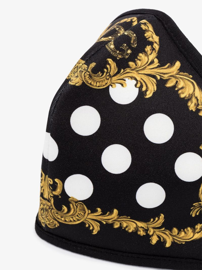 Black Baroque Polka Dot Print Face Mask