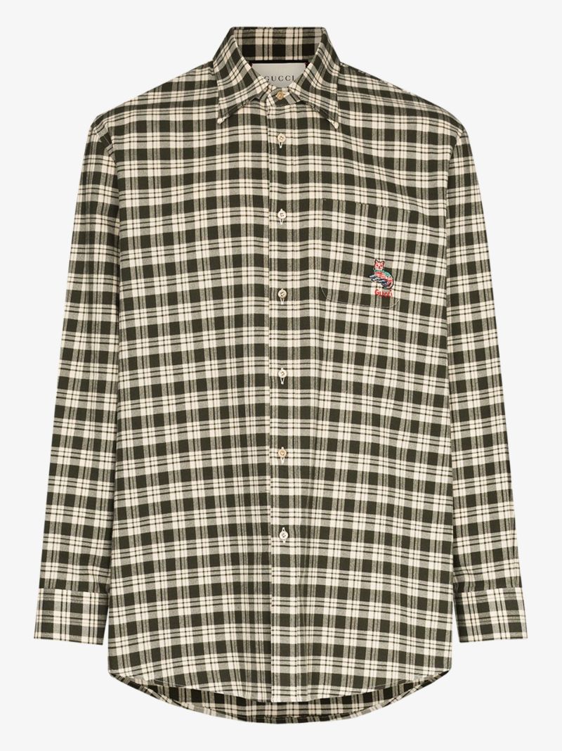 Embroidered Check Cotton Shirt
