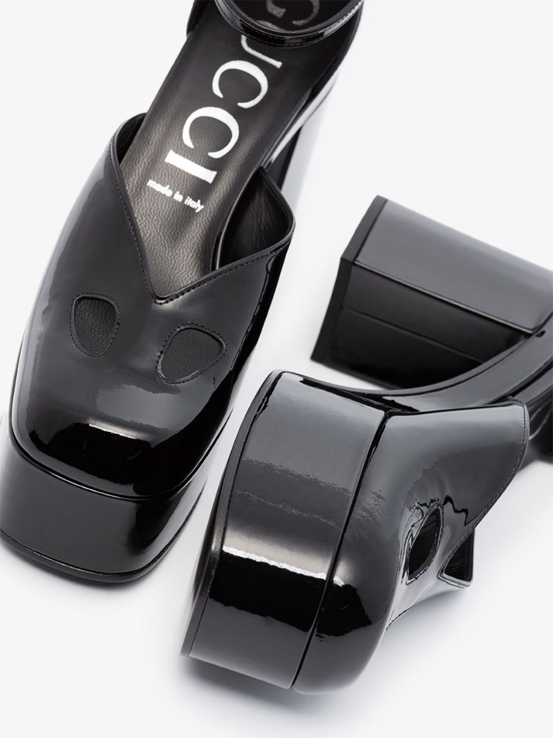 Black 105 Leather Platform Pumps