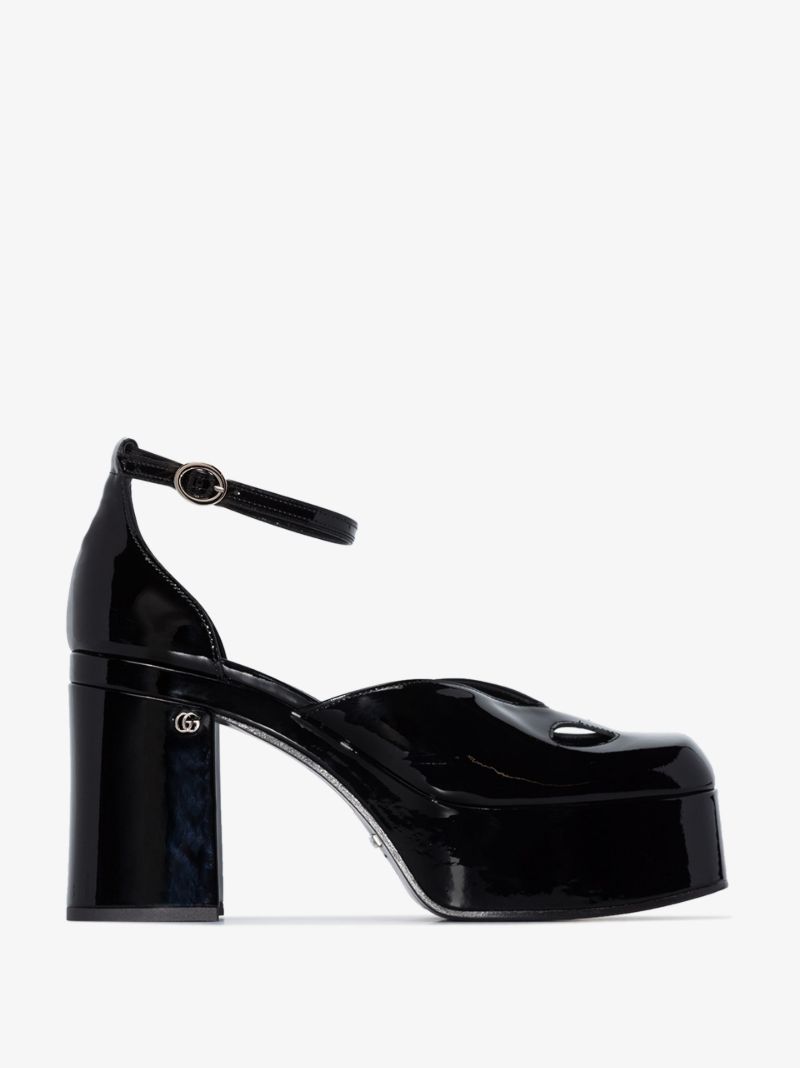 Black 105 Leather Platform Pumps