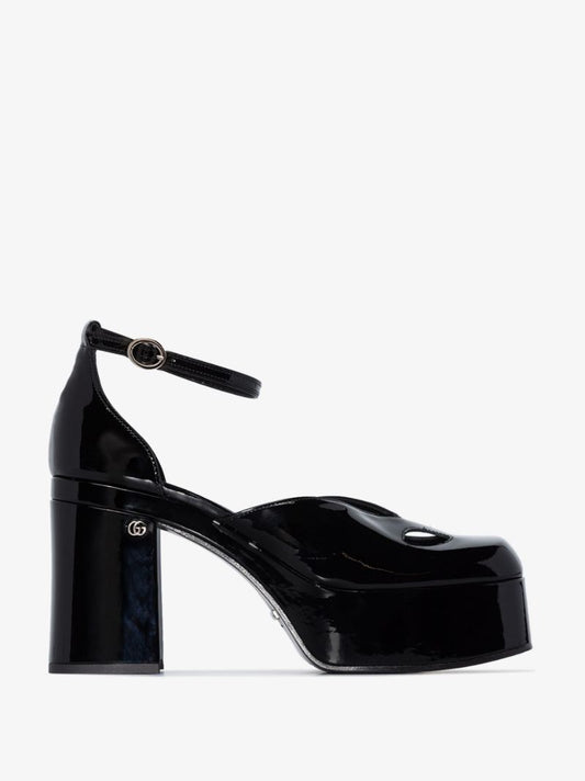 Black 105 Leather Platform Pumps