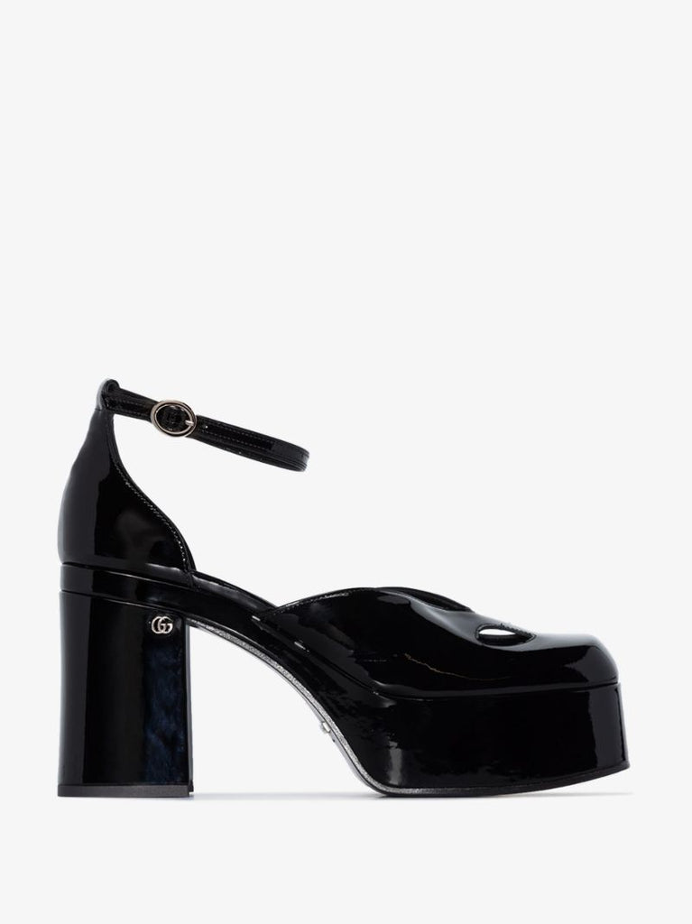 Black 105 Leather Platform Pumps